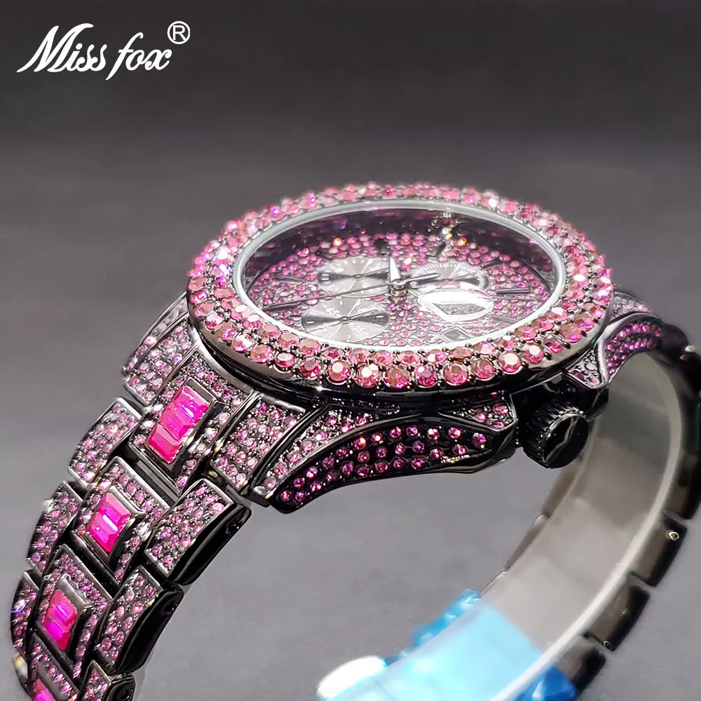 Reloj de cuarzo rosa para hombre y mujer, cronógrafo de pulsera con diamantes, resistente al agua hasta 3ATM, color verde y azul, envío directo