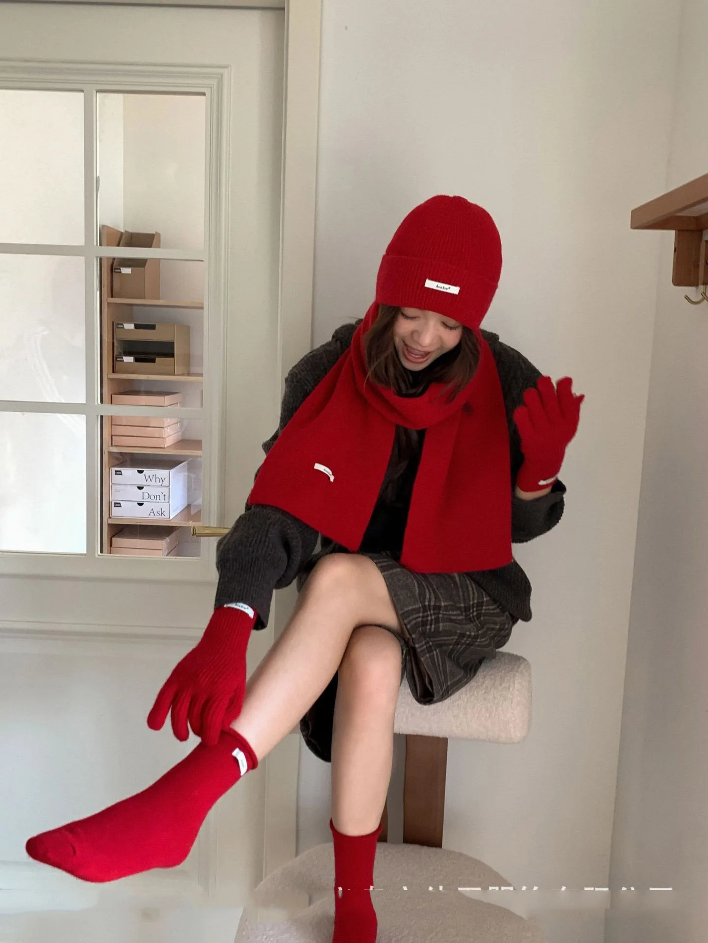 高級ウールの帽子とスカーフのセット、手袋と靴下付き、女性用冬用暖かいスカーフと帽子のセット