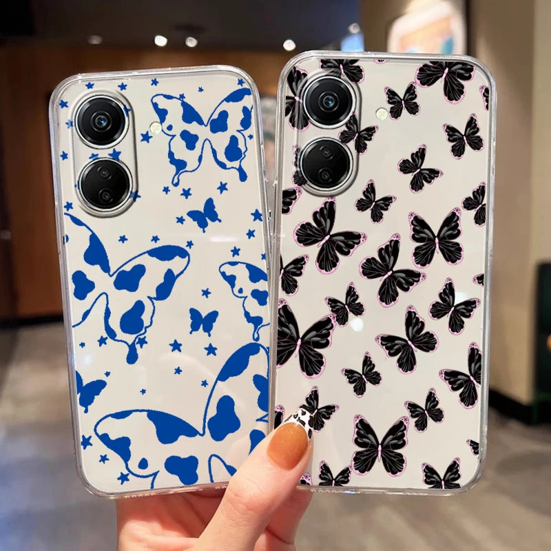Чехол для телефона «Белая бабочка» для Redmi A4 14C 14R A3 Pro 13C 10A 9C 12C A1 A2 Plus Note 8 8T 13R 12 Pro 7S Poco C65 5G Прозрачный чехол