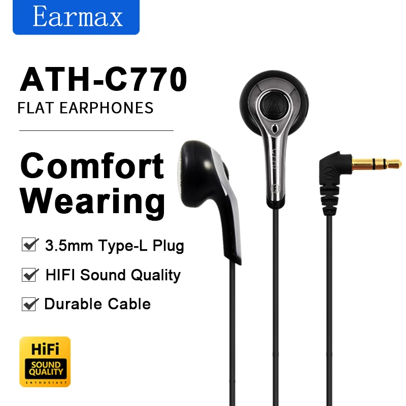 Fones de ouvido graves pesados para MP3, CD, Computadores, Telemóveis, Audio Technica, ATH-C770, Vocal Rock, HIFI