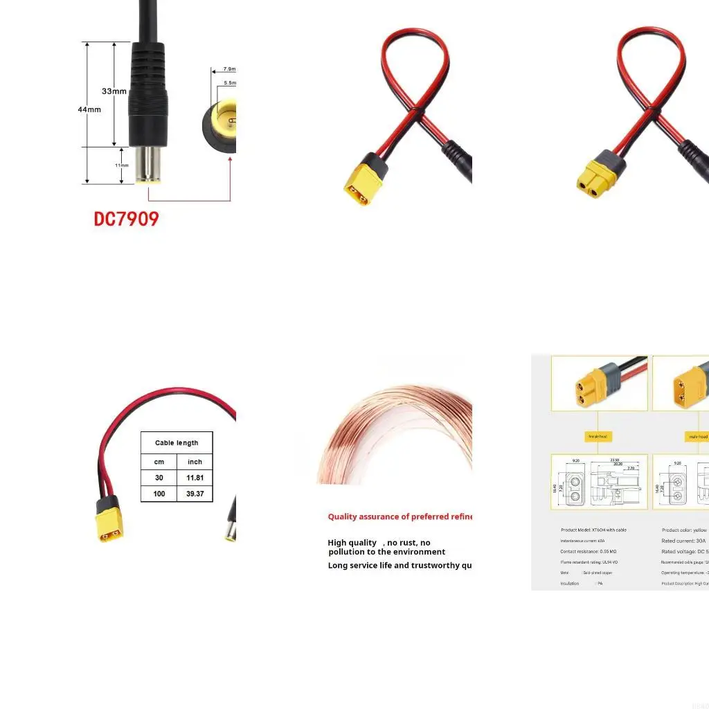 DC7909 Male To Male Female Power Cord 14AWG 30Cm/100Cm For Solar Generator Portable Power Station H8WD