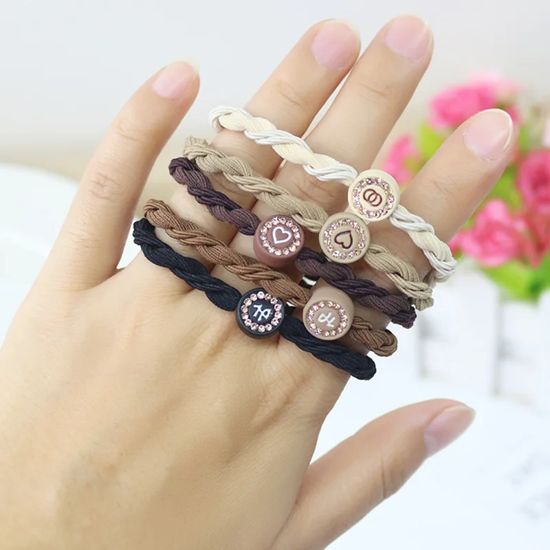 ربطات شعر على شكل ذيل حصان 5 قطعة ربطات شعر كورية مضفرة على شكل قلب من حجر الراين 2025 طقم هدايا عالي المرونة لطيف بدون ضرر