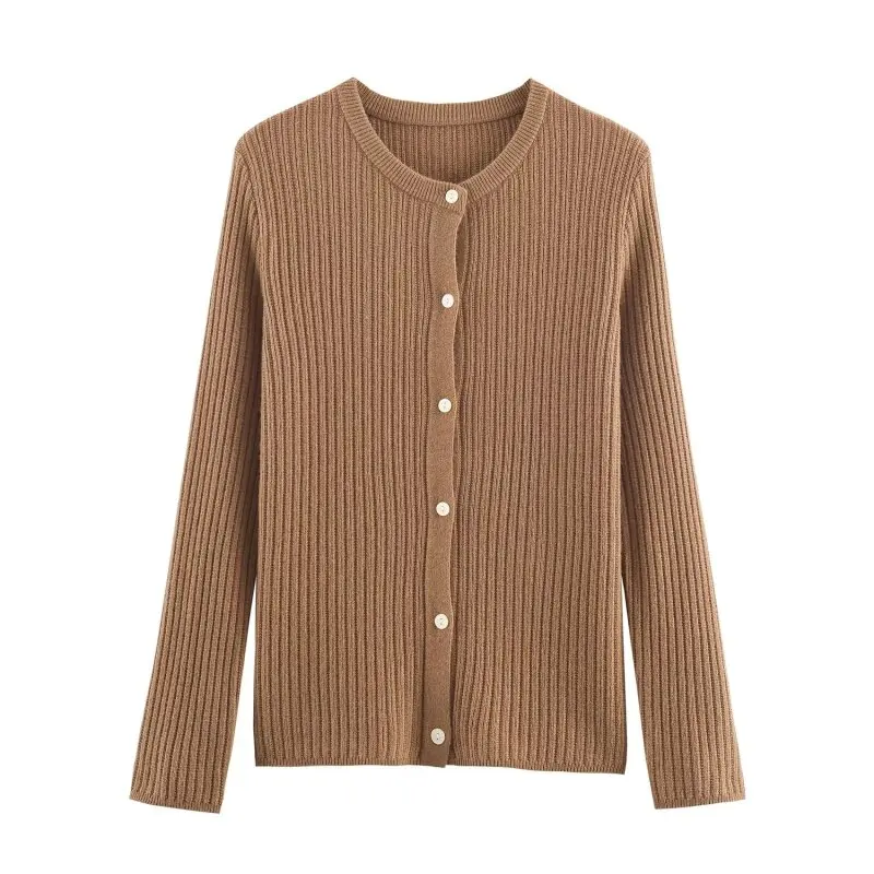 بلون زر قصير محبوك سترة سترة طويلة الأكمام موضة س الرقبة الخريف الشتاء الدافئة الشارع الشهير مكتب سيدة القمم #2