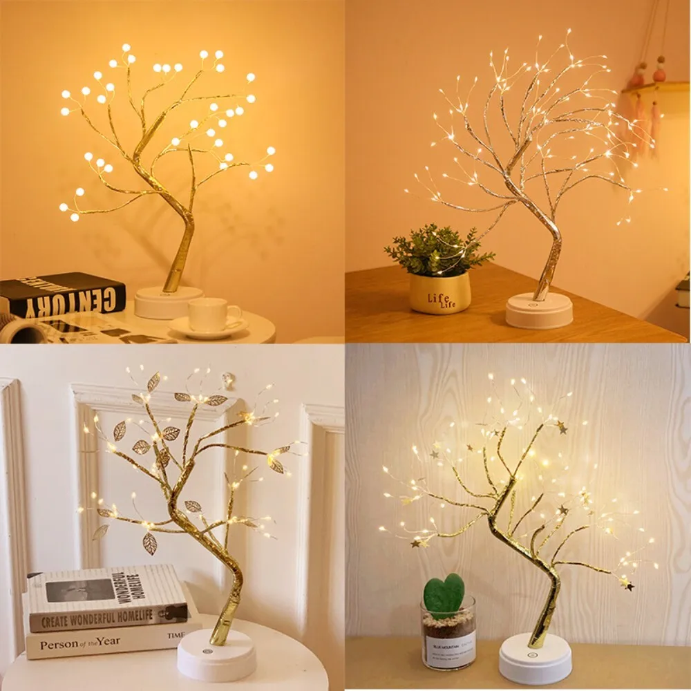 

Colorful Copper Wire Christmas Tree Light with Touch Switch Starry Sky Design Small Table Lamp for Holiday Home Decor