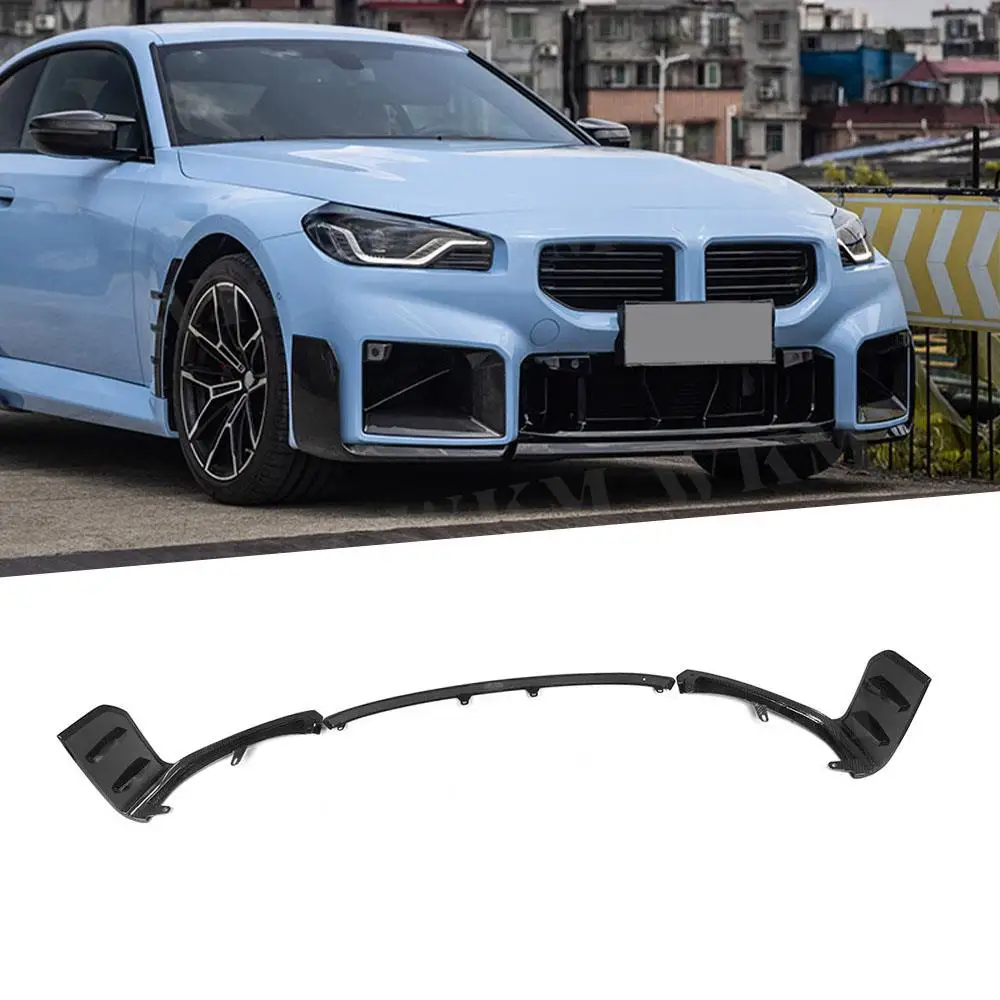 for 2 Series Dry Carbon Fiber Front Bumper Lip Spoiler for BMW M2 G87 2 Door 2023 + Three-section FRP Front Lip Car Styling