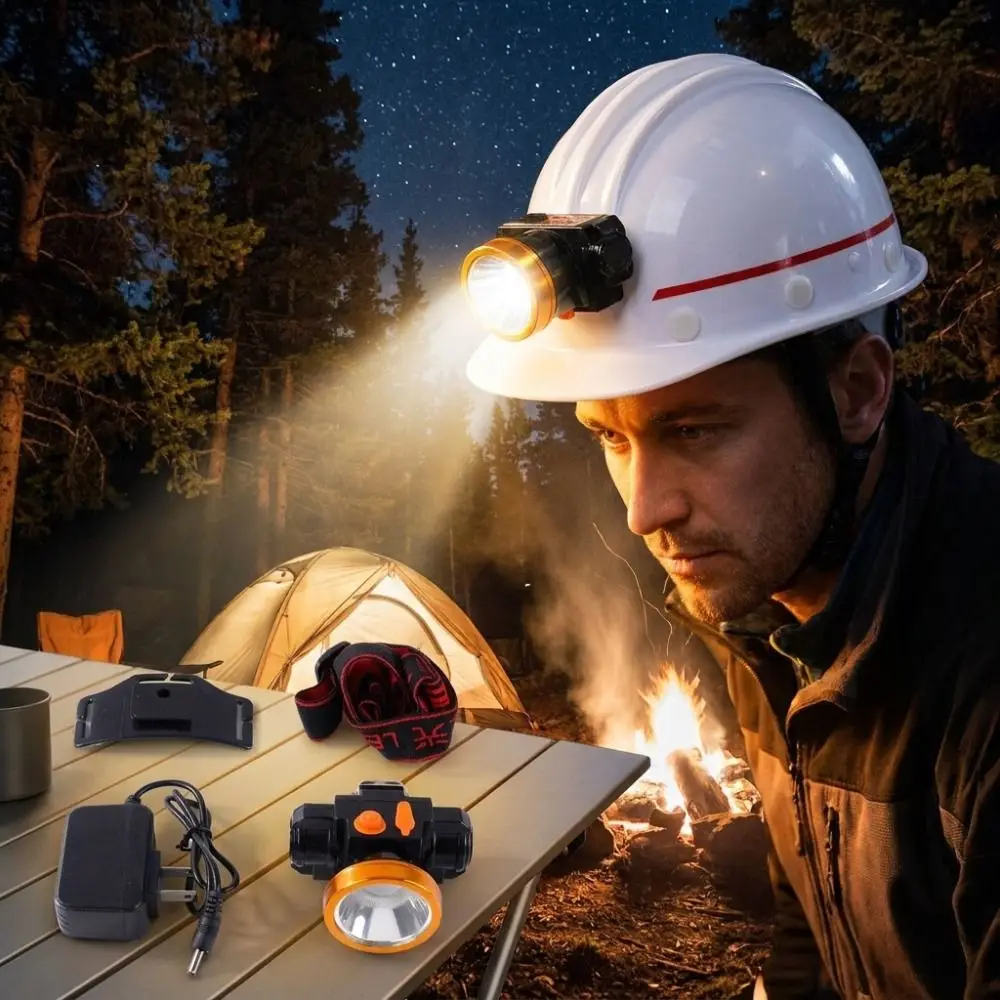Rechargeable LED Mining Headlamp Waterproof Large Battery Hard Hat Clip Mining Lamp Clip and Strap Dual Wear Long Runtime