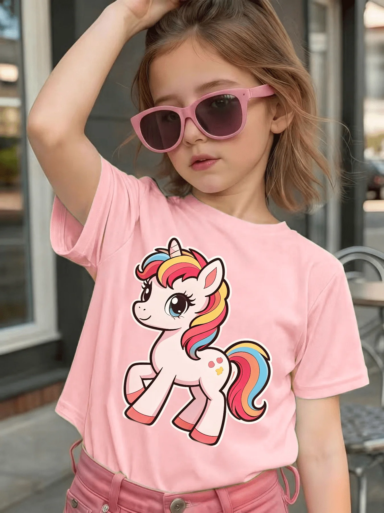 Cute Rainbow Mane Unicorn Cartoon Graphic Kids Tee Boys Girls Family Matching Cotton Crew Neck Short Sleeve Soft Summer Tee