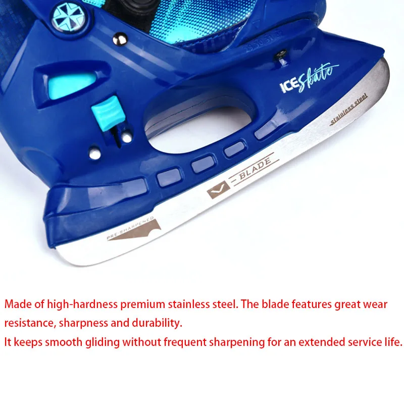 Adjustable Size Children Ice Skates For Boys Stainless Steel Ice Blades Safe Support Warm Ice Skating Boots for Kids Beginners