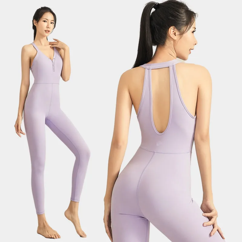 Set da Yoga monopezzo abbigliamento da palestra senza maniche da donna tuta sportiva con cinturino posteriore imbottito pagliaccetti da Cross Dance tuta Fitness