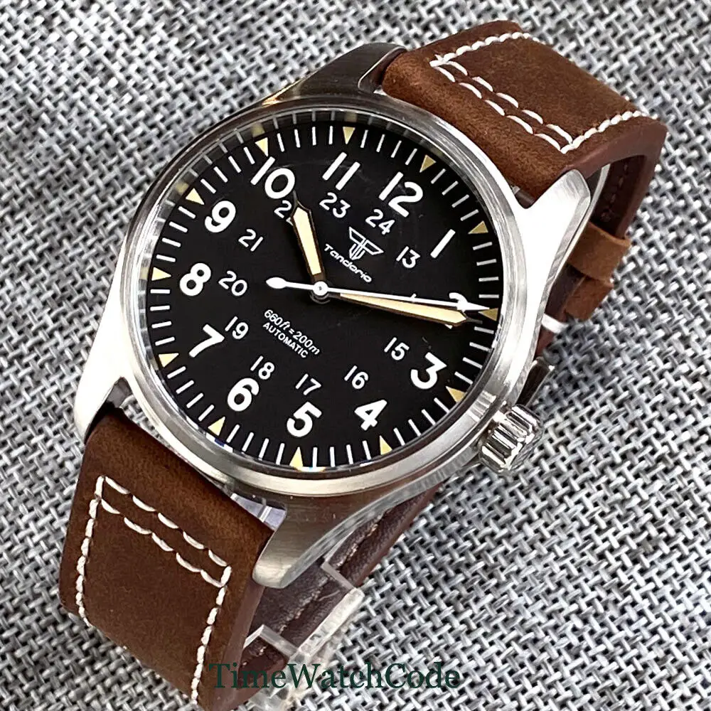 NH35/PT5000 Tandorio 20ATM Sapphire Automatic Mens Watch 39mm Black Dial Leather