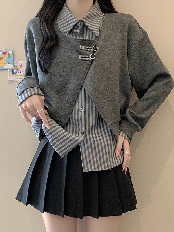 

plus Size Women's Patchwork Sweatshirt Spring New Loose Slimming Long Sleeve Collar Top Ageless Fashion plus Size Inner ...