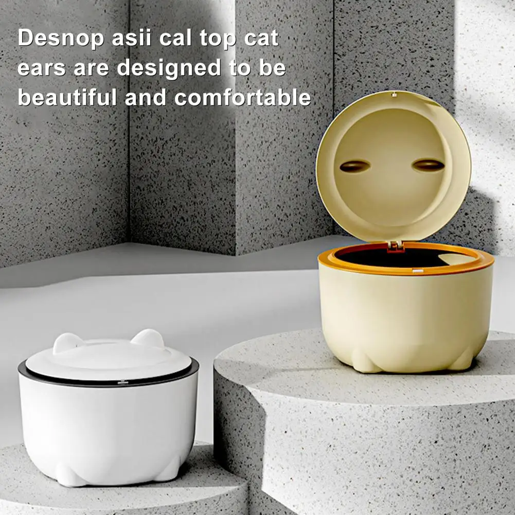 Odor Isolation Bin Cute Cat Ears Lid Mini Trash with Capacity for Bathroom Desktop Odor Insulation Basket High-quality Plastic