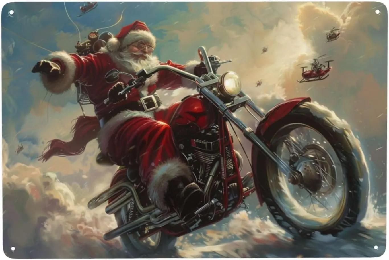 Snow Speeding Santa Claus,Santa Claus On Motorcycle Metal Tin Sign, Christmas Wall Decor, Santa Claus Metal Poster Wall Dec sign