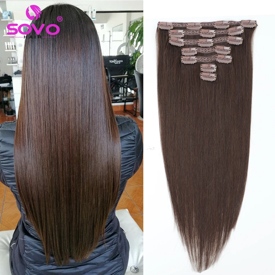 SOVO 120G Clip in Hair Extensions Human Hair 7 Pieces Human Hair Extensions Clip On Ombre Blonde Clip-in Peruvian Remy Hair