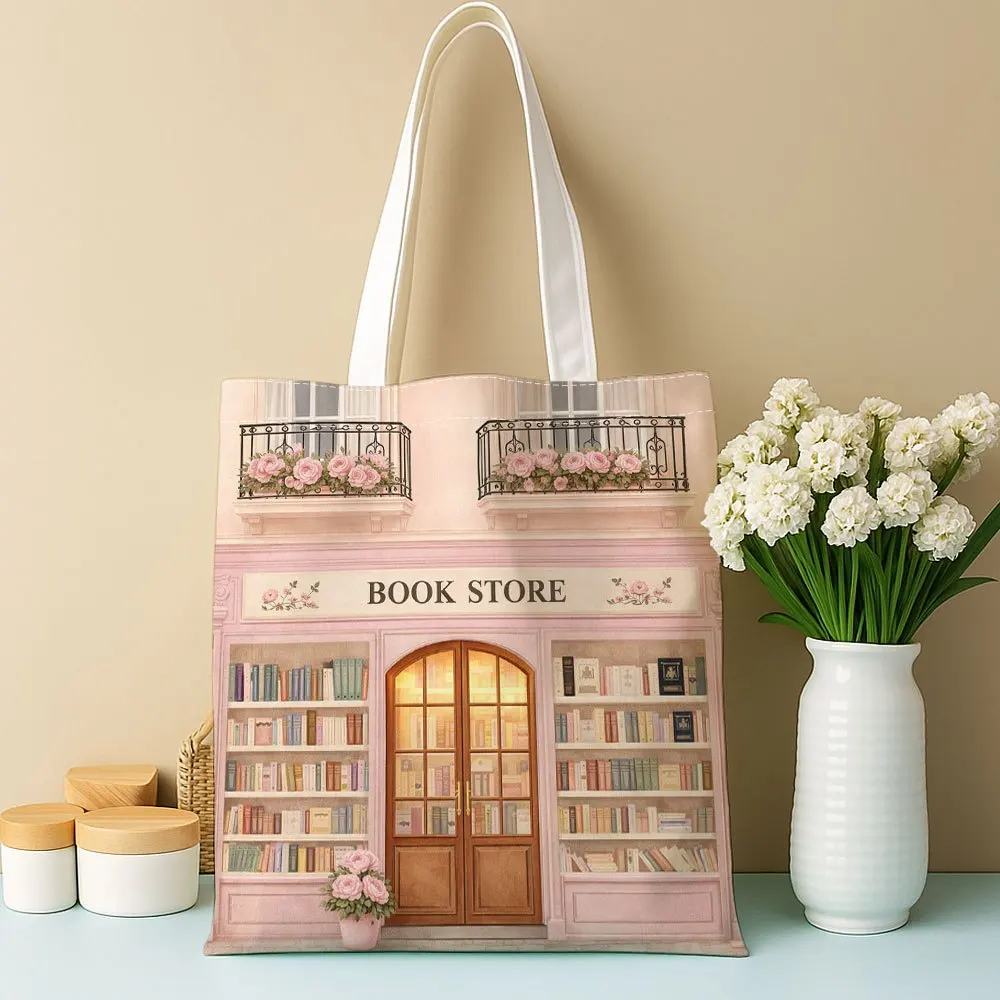 Retro Bookstore Tote Comfortable Reusable Grocery Bag Versatile Double Sided Printed Handbag Great for Book Enthusiasts