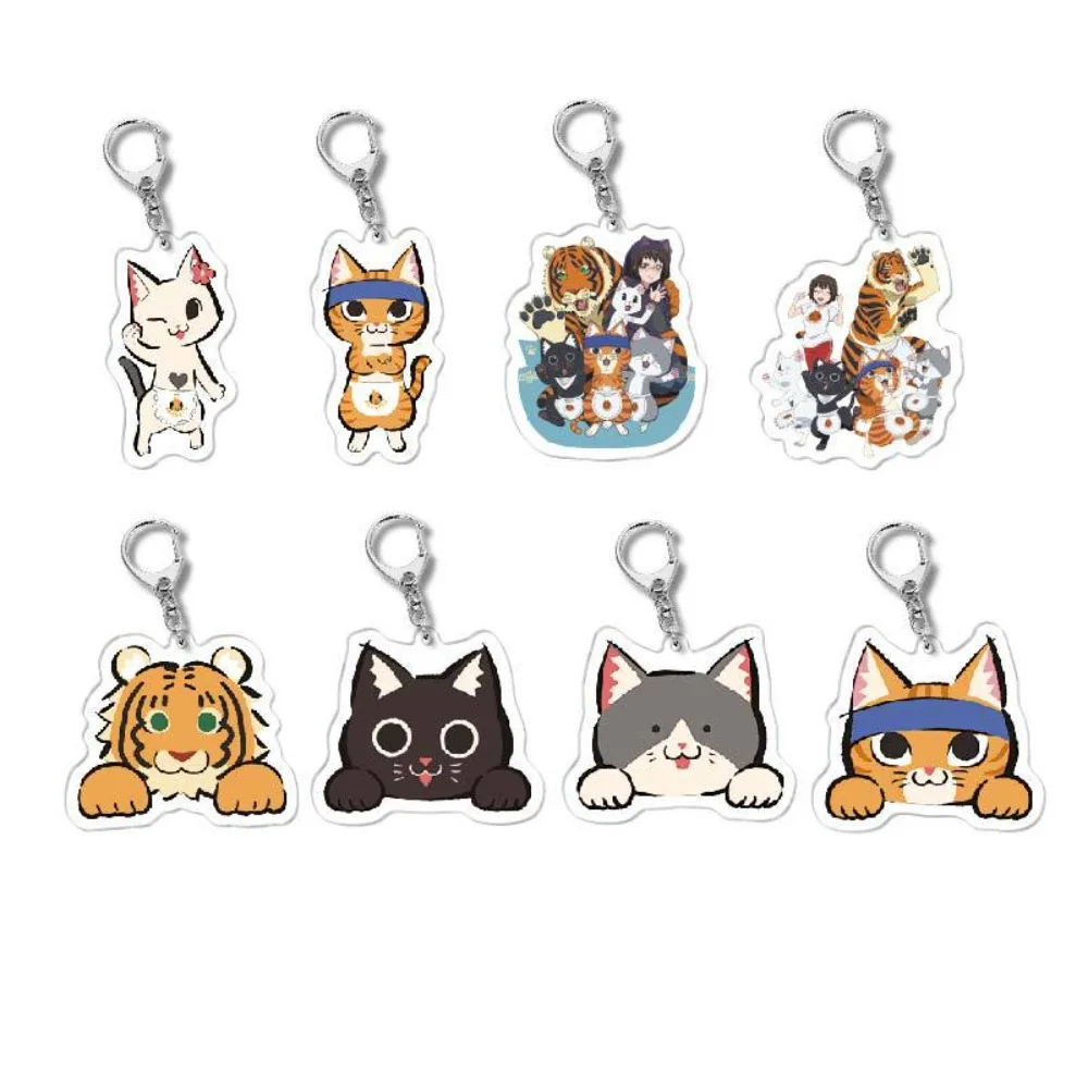 Healing Series Anime Acrylic Keychain Noodles Food Red Cat Hanging Backpack Keyring Pendant Decoration Accessories Ornament Gift