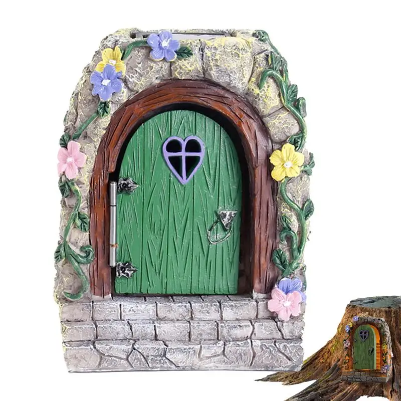 

Fairy Door For Tree Solar Powered Miniature Gnome Door For Tree Trunk Outdoor Landscape Statues Glow In The Dark Fairy Garden