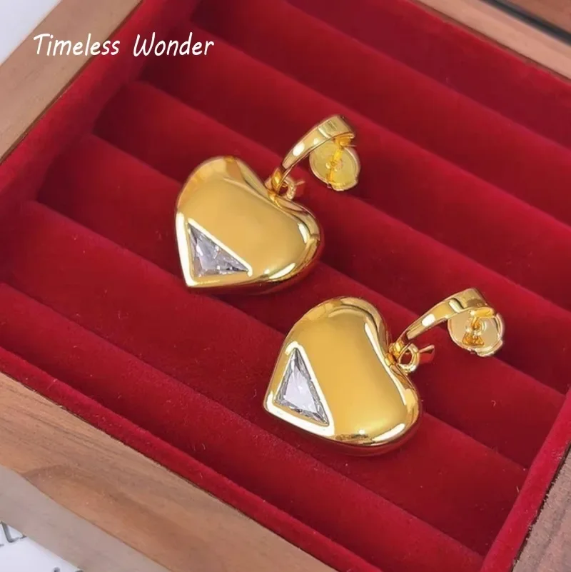 

Timeless Wonder Fancy Zircon Geo Heart Stud Earrings for Women Designer Jewelry Punk Luxury Trendy Runway Rare Top Sweet 6376