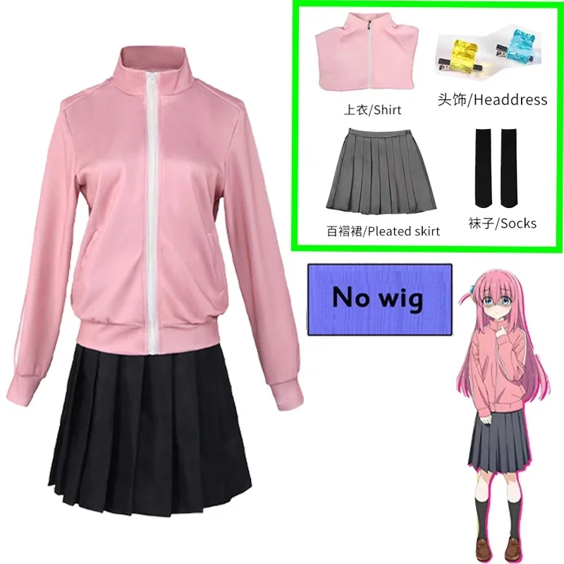 (#^.^#) 2026 New Hitori Gotoh Costume Anime Bocchi The Rock Cosplay Pink Coat Jacket Skirt Wig JK Uniform For Women P →_→LOOK ME