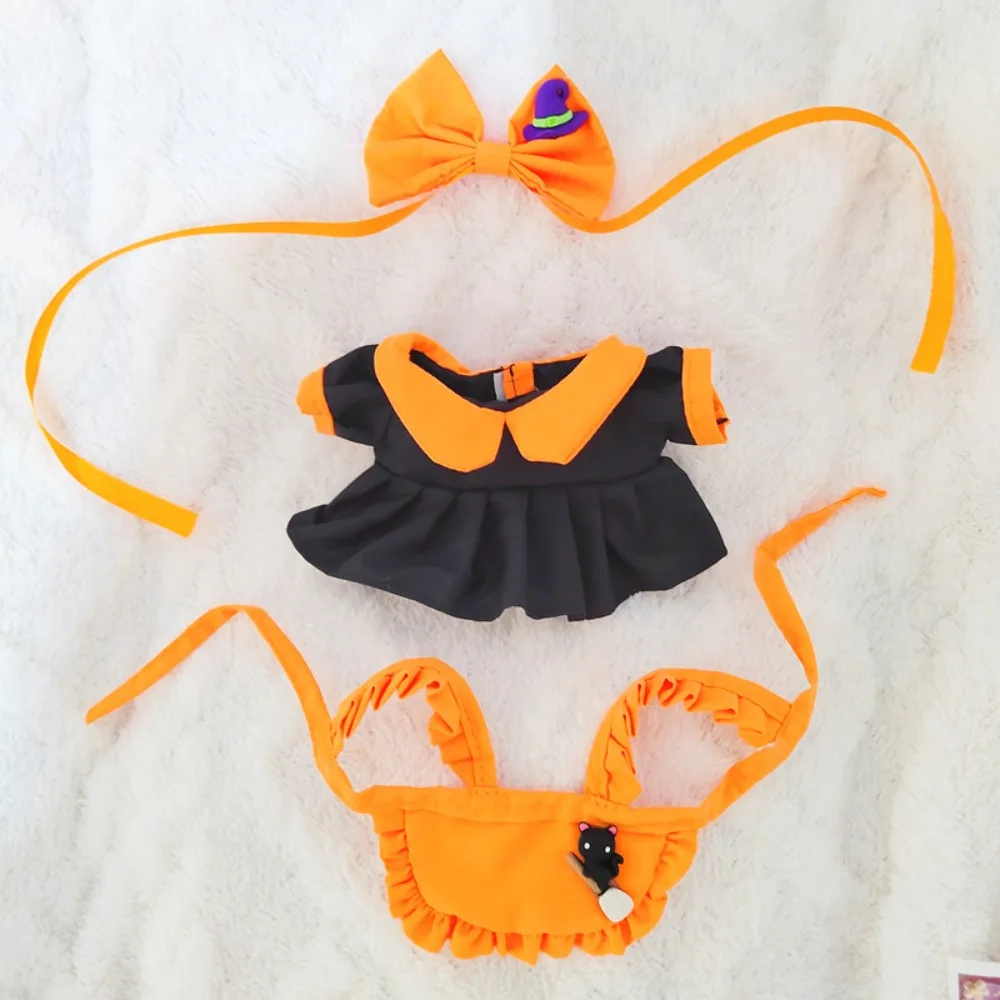 

Witch Hat Cotton Doll Halloween Clothes Set Maid Dress Bow Cotton Doll Plush Suit Dress Up Cat Plush Dolls Clothes