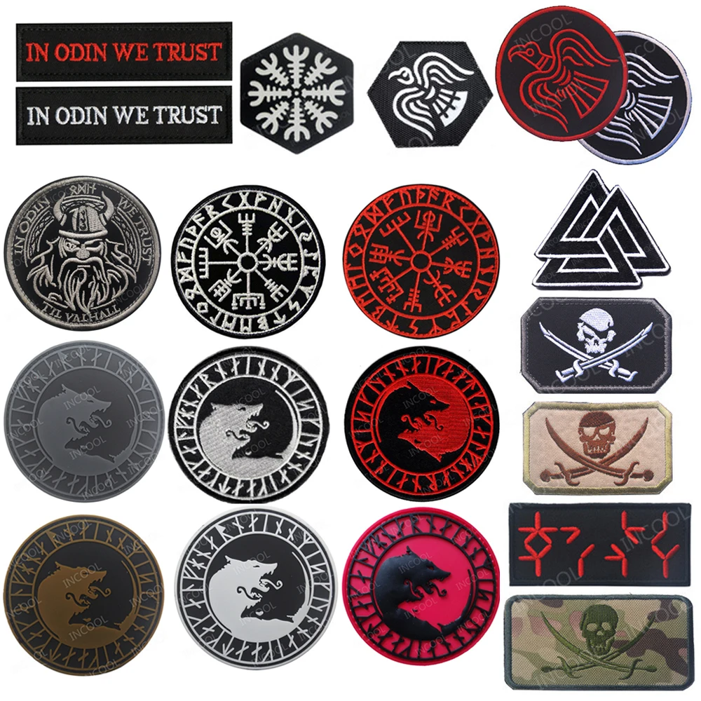 Viking Wolf IR Reflective Embroidered Patches Compass Patch PVC Rubber Biker God Appliqued Glow In Dark