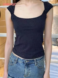 Polka Dot Square Neck T-Shirt Women Summer Trending Clothes Short Sleeve Tees Crop Tops Girls Youthful 2000s Y2K T-Shirts 2024