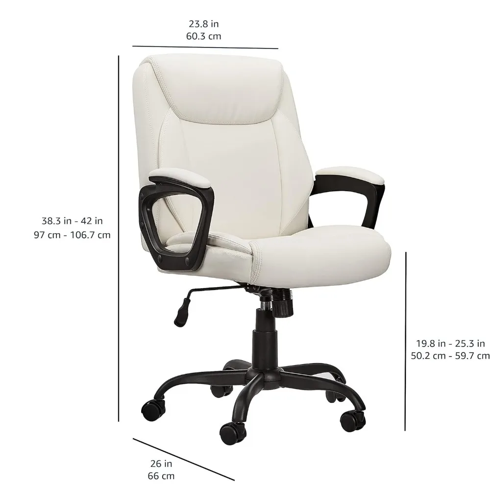 Classic Puresoft PU Cushioned Mid Back Computer Office Chair with Sturdy Metal Base and Armrests,Cream