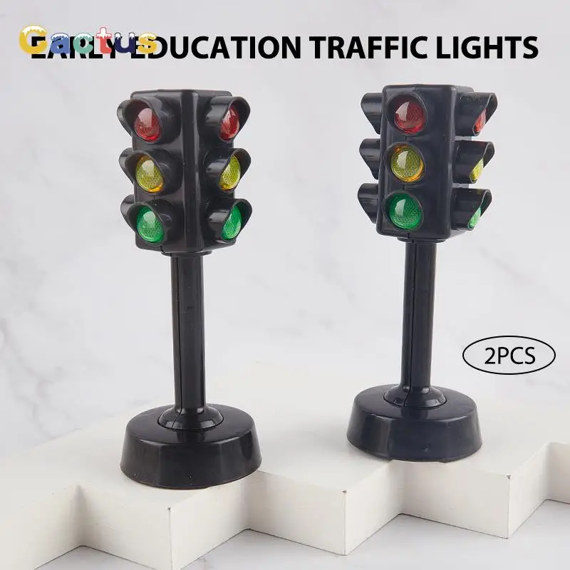 2PCS Mini Traffic Signs Road Light Block Children Safety Kids Educational Toys Perfect Gifts