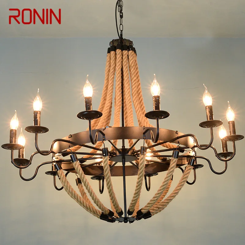 RONIN American Style Retrohemp Rope Chandelier Nostalgic Loft Industrial Style Internet Cafe Restaurant Hot Pot Sho Chandelier