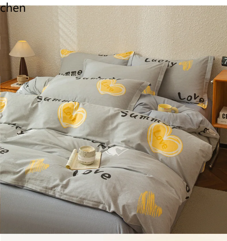 ZML pure cotton four-piece bedding set, pure cotton printed bed sheet and duvet cover 6