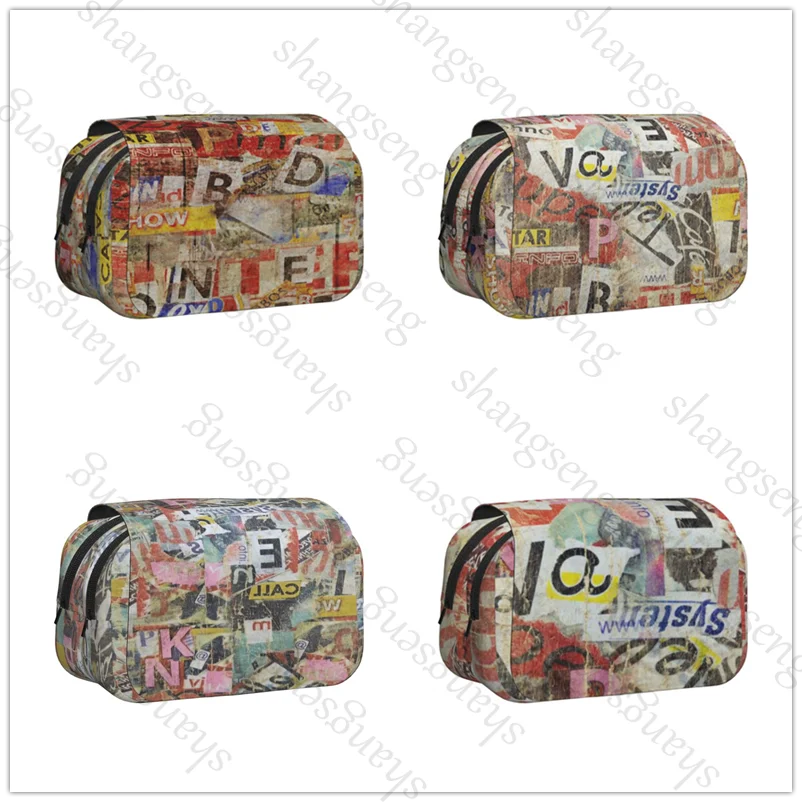 

Double Layer Flip Pencil Bag School Supplies Children's Pencil Box Storage Cosmetic Bag Gift Retro abstract graffiti