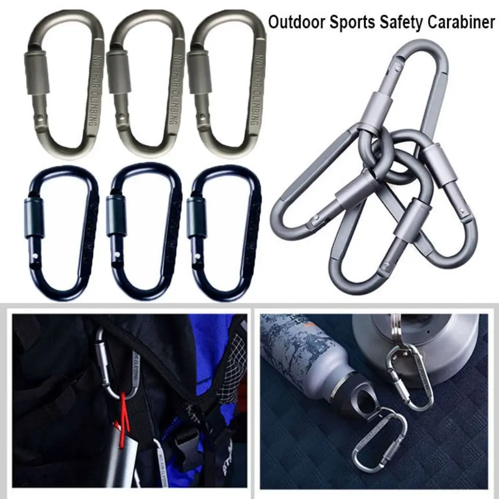 

2pcs High Quality Black Grey Sports Keychain Aluminium Alloy with Lock Safety Buckle Camping Hiking Hook Outdoor Tool