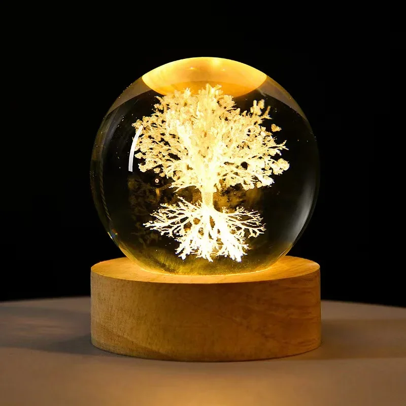 Veilleuse d'arbre de vie avec support de lampe en bois de lumière colorée, gravure laser 3D, décoration, approprié, 1PC