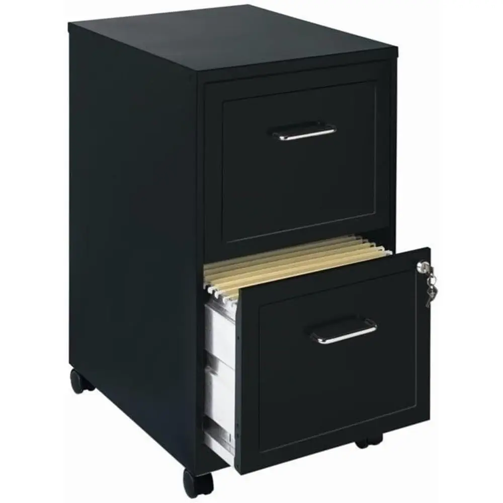 

18 Lockable 2-Drawer Metal File Cabinet with Letter-Size Hanging File Storage, Black Finish, Easy-Roll Casters, Compact Design
