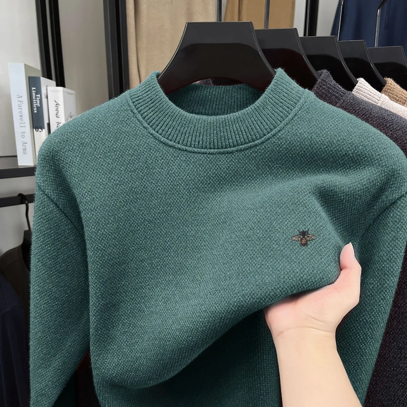 جديد وصول تصميم العلامة التجارية الرجال متماسكة سترة س الرقبة النحل التطريز رشاقته البلوز شتاء دافئ لينة عادية المبيعات الساخنة ملابس رجالية #5