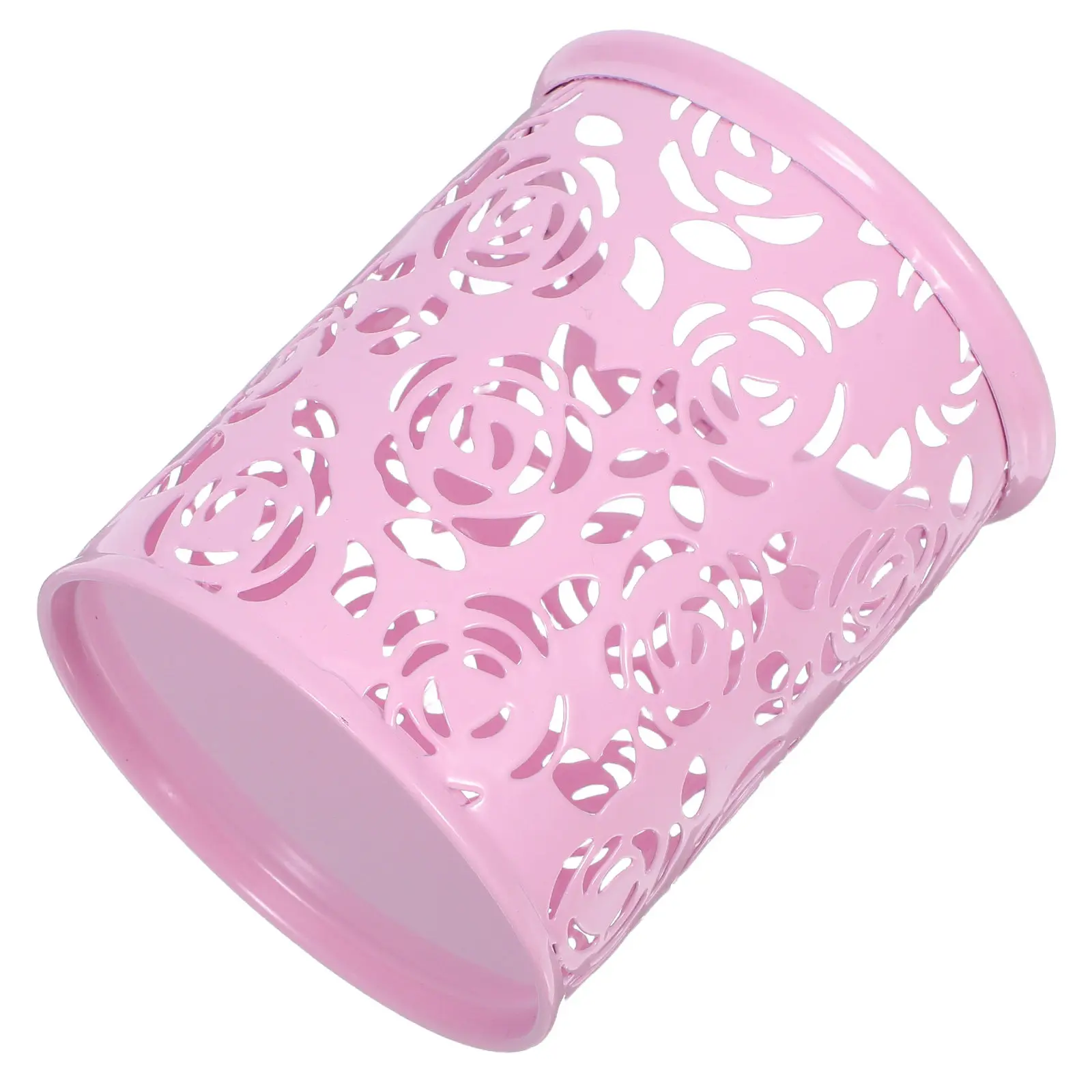 Pink Metal Hollow Rose Flower Pen Pot Pencil Holder Multi-Functional Pencil Organizer Desk Decoration Pen Container
