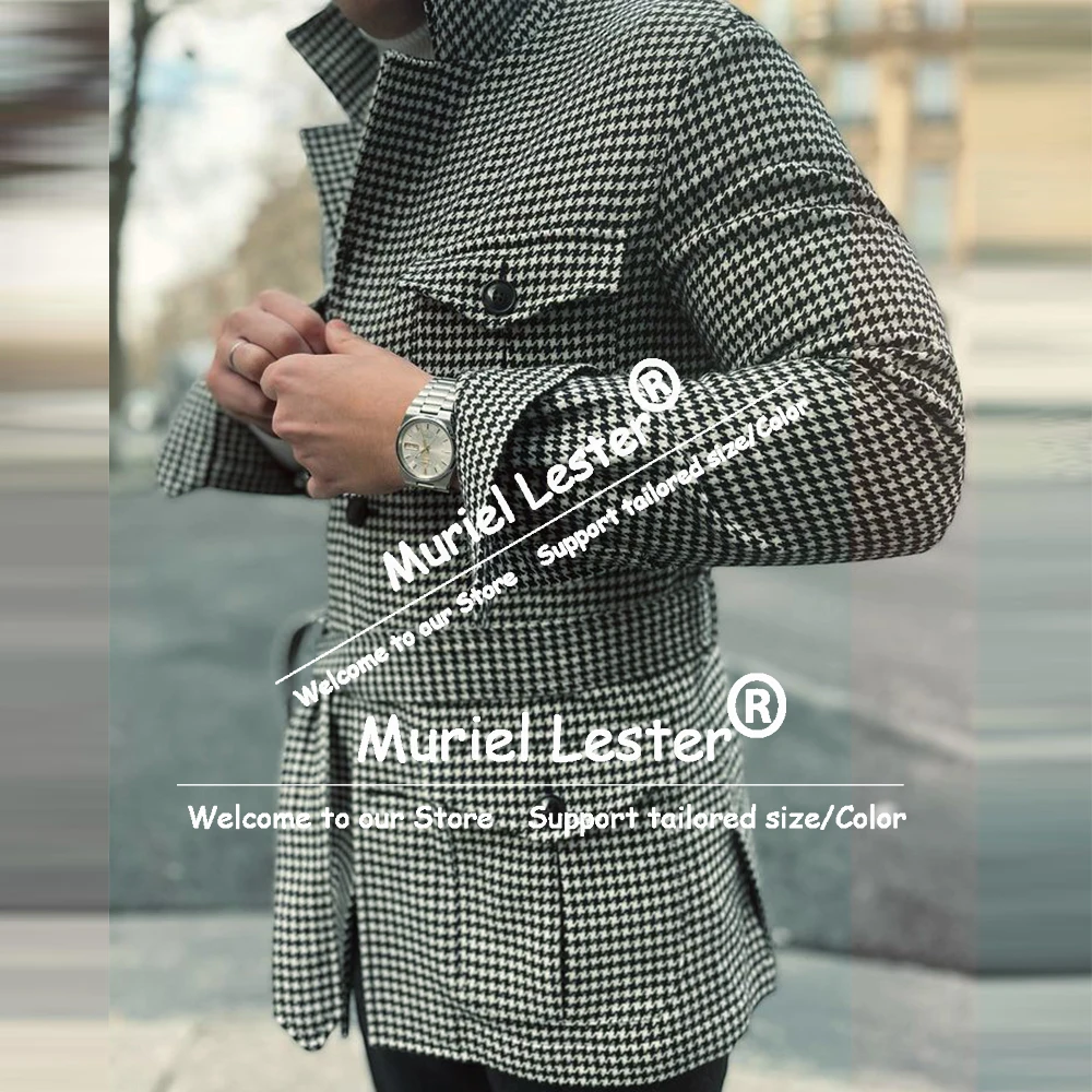 

Retro Houndstooth Men's Suit Jackets Single Breasted Blazers 1 Piece Customized Safari Style Man Coat Business Party Tuxedos