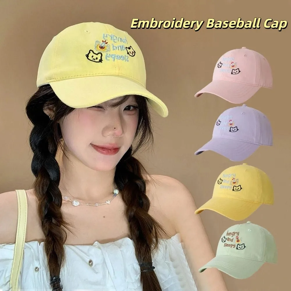 

Adjustable Korean Letter Baseball Cap Cotton Embroidery Cat Peaked Cap Sweet Versatile Snapback Cap Spring