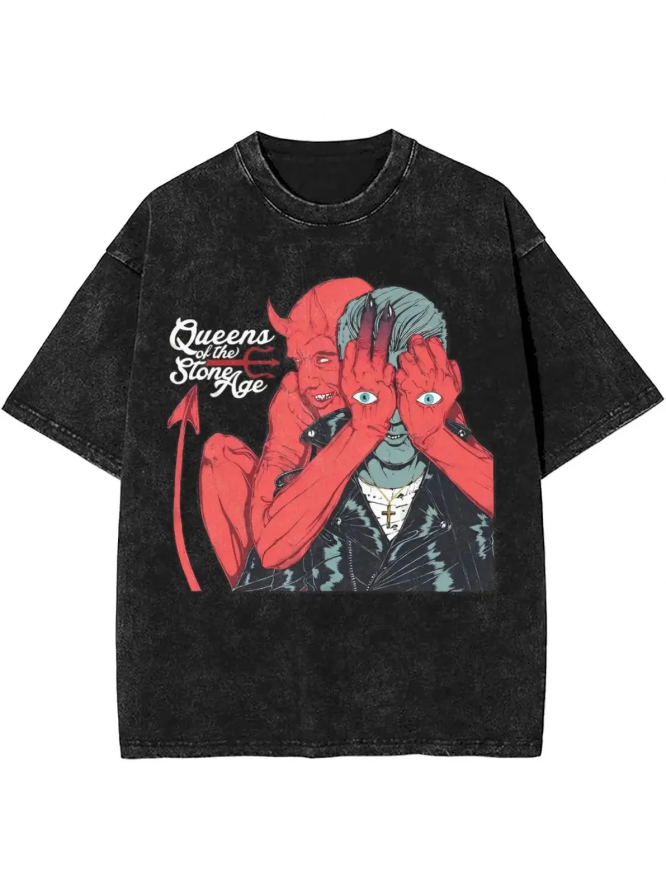 Queens of The Stone Age Theme Retro Style Harajuku Rock Band T-shirt Casual Top, Excellent Gift Choice
