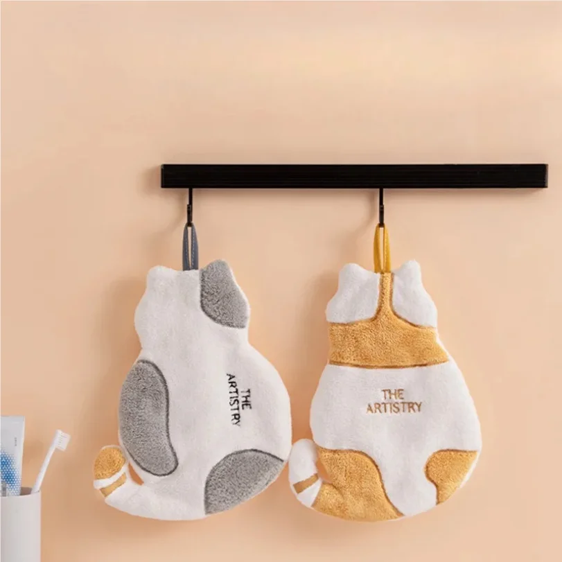1Pcs Cute Cat Hanging Towel Kitchen Hand Towel Bathroom Soft Absorbent Handkerchief Wipe Towel Cartoon Kids Towels