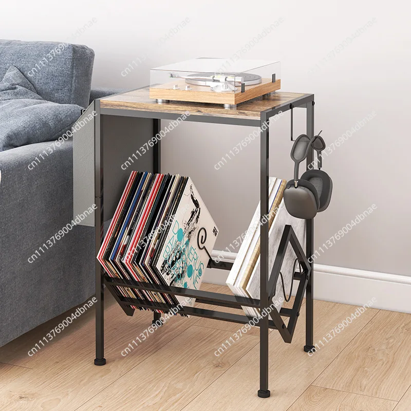 Double Wrought Iron Vinyl Record Rack with Storage Bag Record Player Bedside Table Office Newspaper Bookshelf