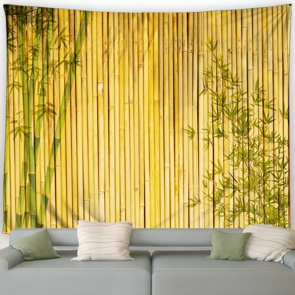 Bamboo Tapestry Stems Leaves Oriental Nature Wood Image Wide Background Fabric Wall Hanging For Bedroom Living Room Dorm Blanket