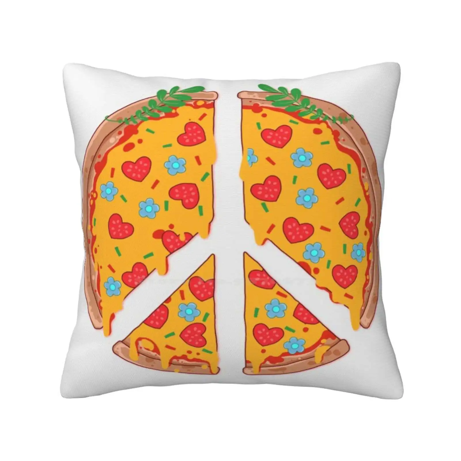 Peazza , Love And Joy Pillow Cover Hug Pillowcase Cheese Pepperoni Mushroom Symbol Logo Psychedelic Food Pizza Lover Geek Nerd