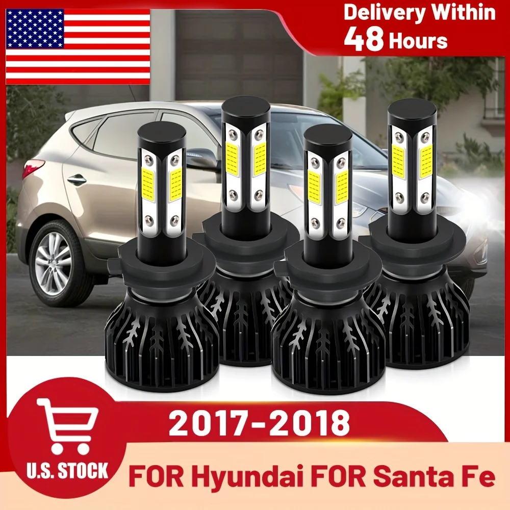 For Hyundai For Santa Fe (2017-2018) LED Headlight Bulbs, Light Bulbs Combo, 6500K White 300% Brighter, 30000 Lumens, Plug-Play