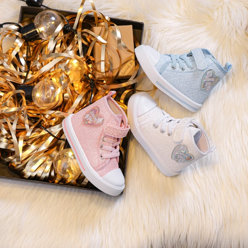 

Tenis 2026 Spring New Kids Canvas Shoes Simple Versatile Glitter Girls' Sneakers Comfort Anti Slip Child High Top Casual Shoes