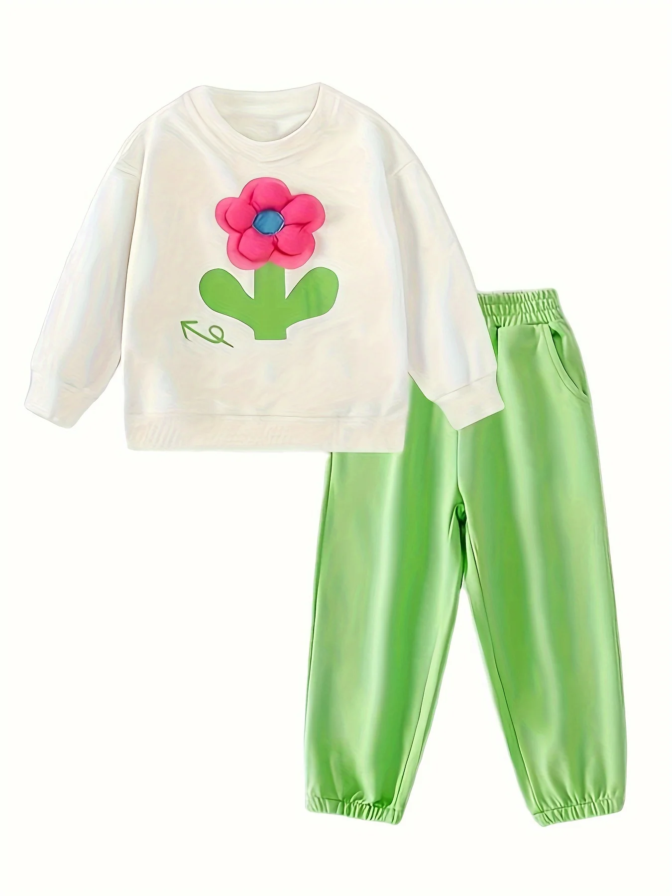 Spring Baby Girls Clothes Set Flower Sweater Pullover Pants Outfit Children Sweatshirt Top And Bottom 2 Piece Suit Kid Tracksuit