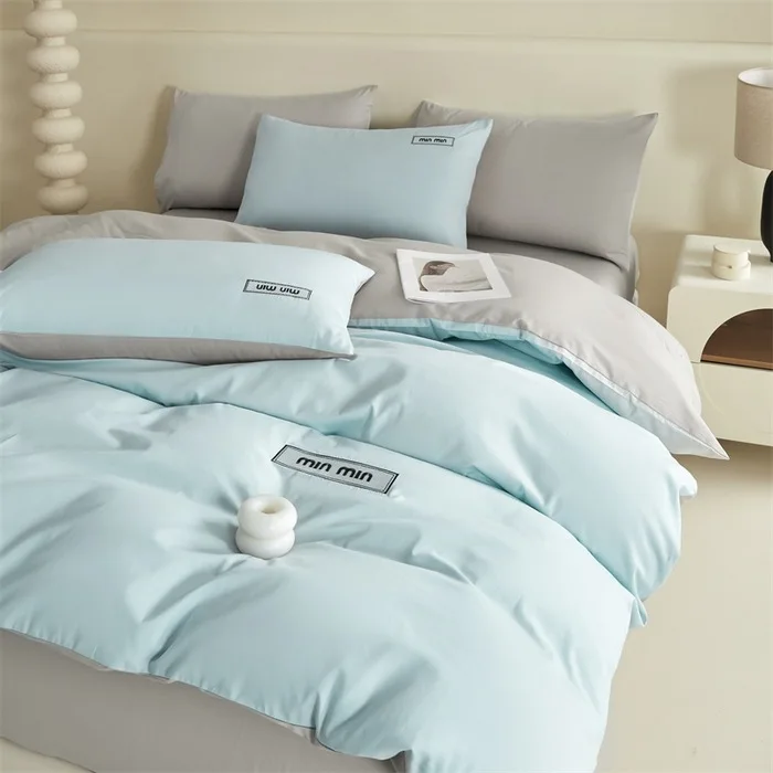 A-class mother and baby grade pure cotton four piece set washed cotton quilt set bedding solid color cotton bed sheet duvet cove