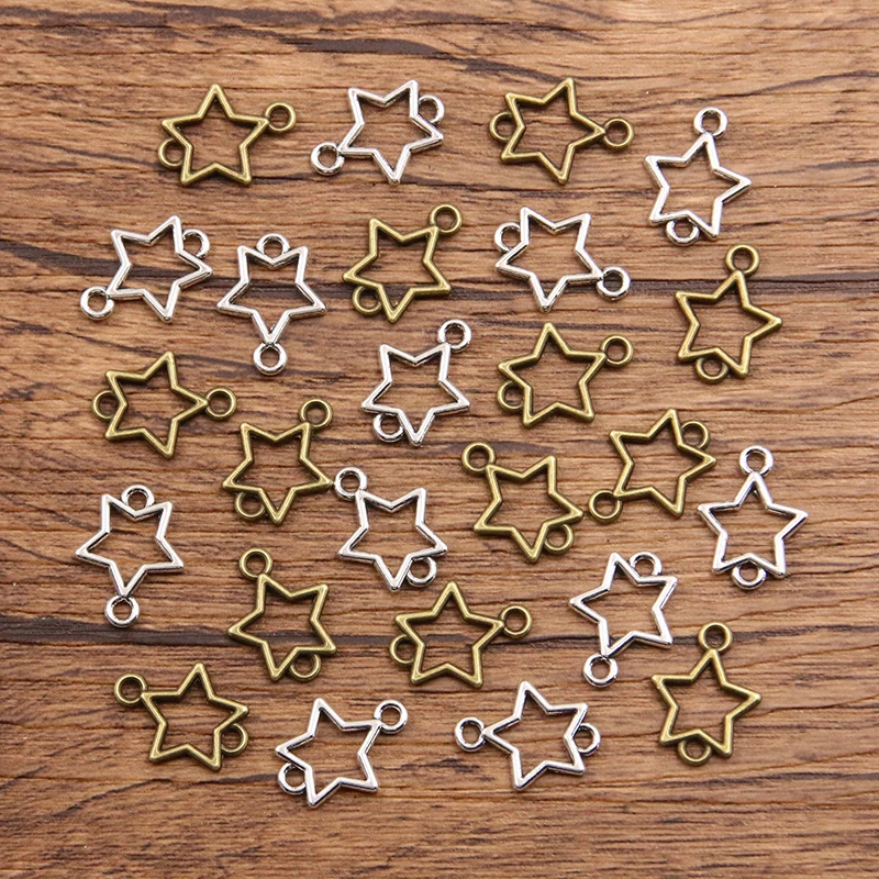 80PCS 12X15mm 2 Color Wholesale Metal Alloy Hollow Pentagram Connector Star Pendant For Jewelry Making DIY Handmade Craft