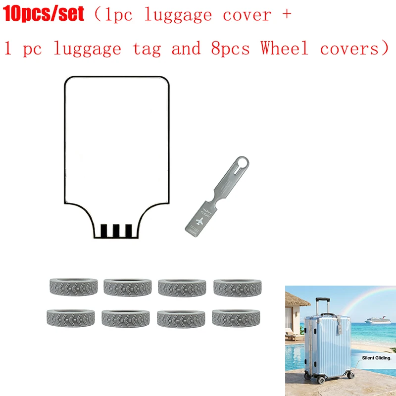 10-Piece Set of Suitcase Protectors and Suitcase Wheel Covers with Luggage Tag Set |   20-30inch Universal Elastic Dust Cover + Personalized Identification Tag + 8 Replaceable Wheel Covers |   Quickly Identify to Prevent Mistaking for the Wrong Item |   Essential for Business Trips and Travel