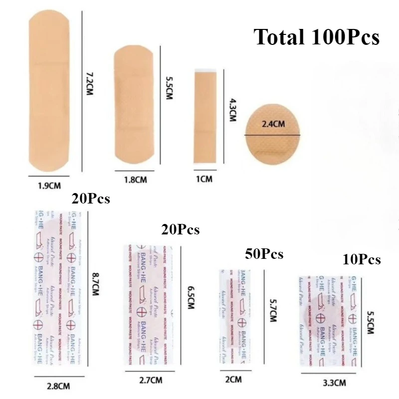 50Pcs/Set 100Pcs/Set Multiple Size Combinations Band Aid PE Waterproof Plaster Breathable First Aid Patch Adhesive Bandages